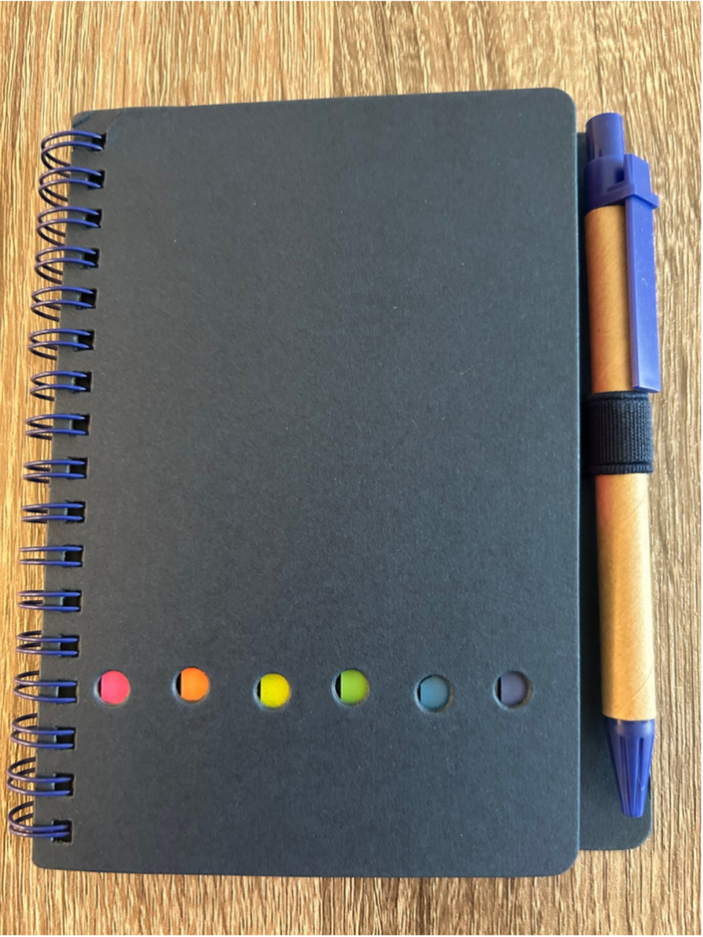 Kraft Spiral Notebook with Rainbow Accent and Pen (Navy)